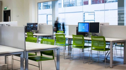 A modern classroom setting.